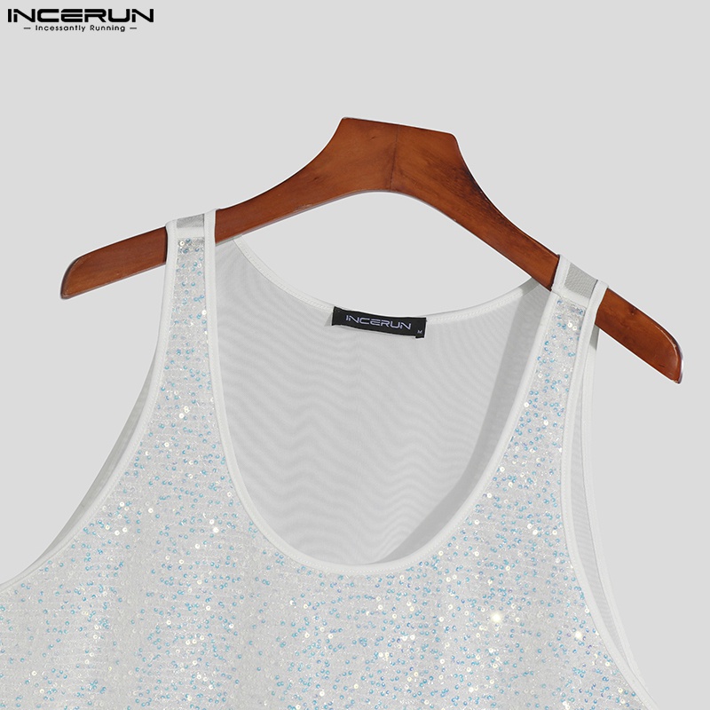 Áo ba lỗ Incerun thiết kế xuyên thấu đính kim sa trẻ trung dành cho nam