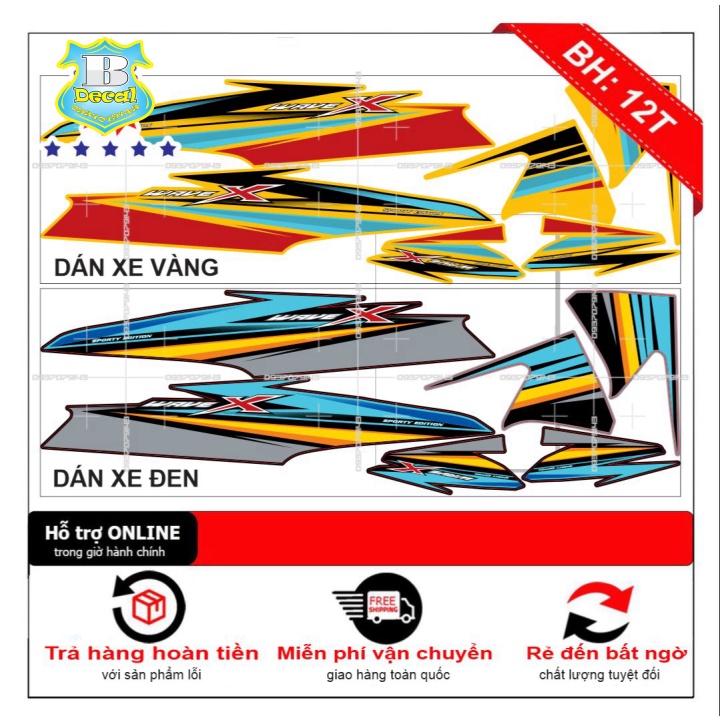( Quí khách vui lòng mang ra tiệm cho thợ dán ) Tem wave X 2016 a sơn decal