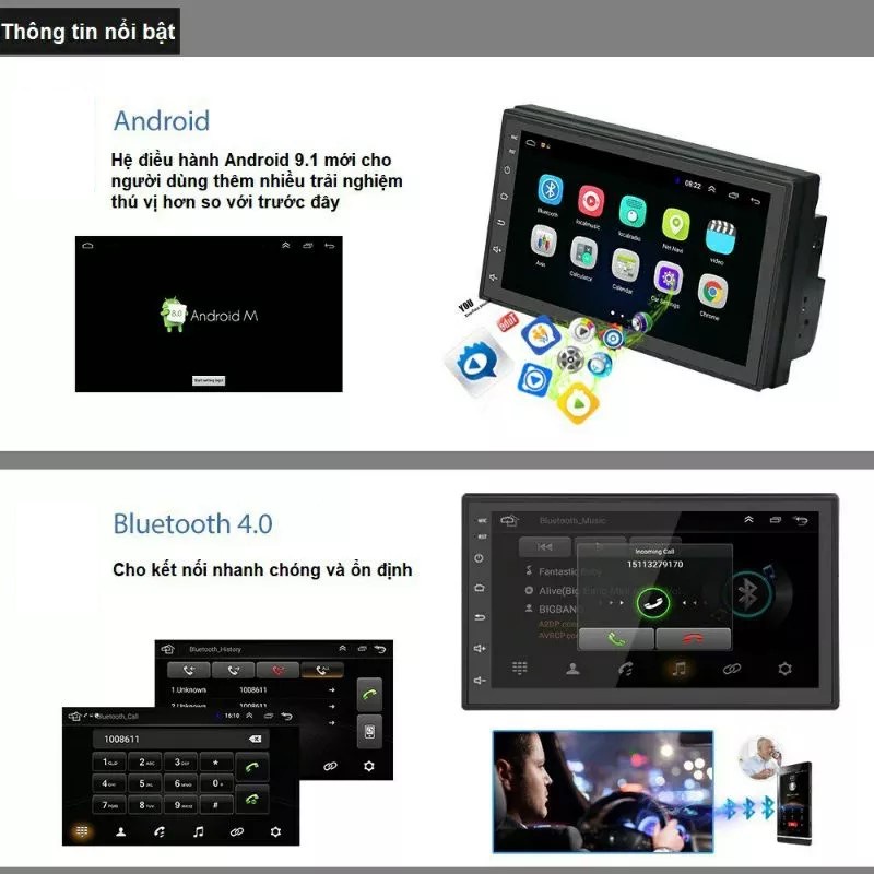 Màn hình Androi ô tô 7 inch wiffi -1G RAM-16G ROM