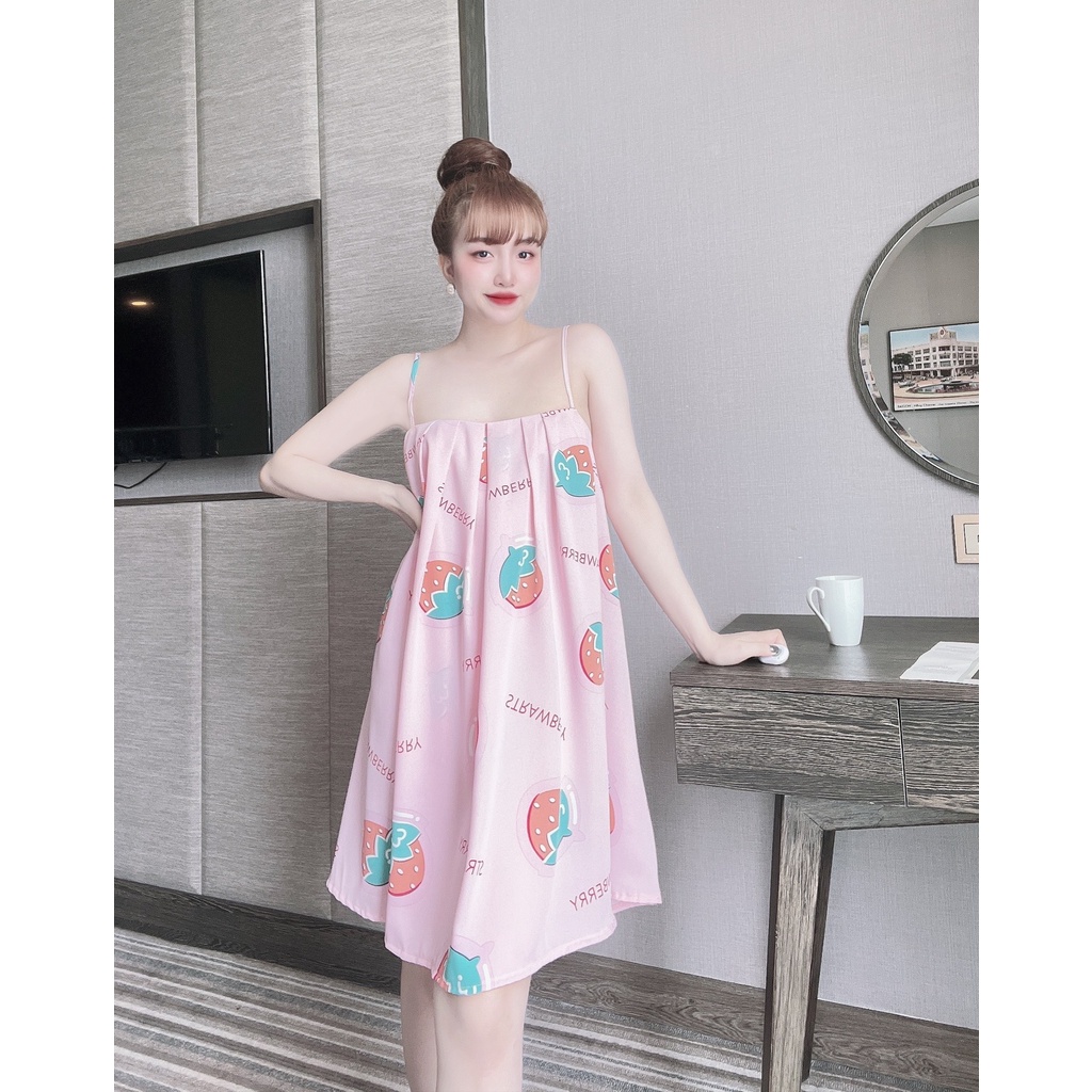 Đầm ngủ nữ sexy váy ngủ 2 dây bigsize lụa mango cao cấp (tặng kèm quần ngủ cùng màu)