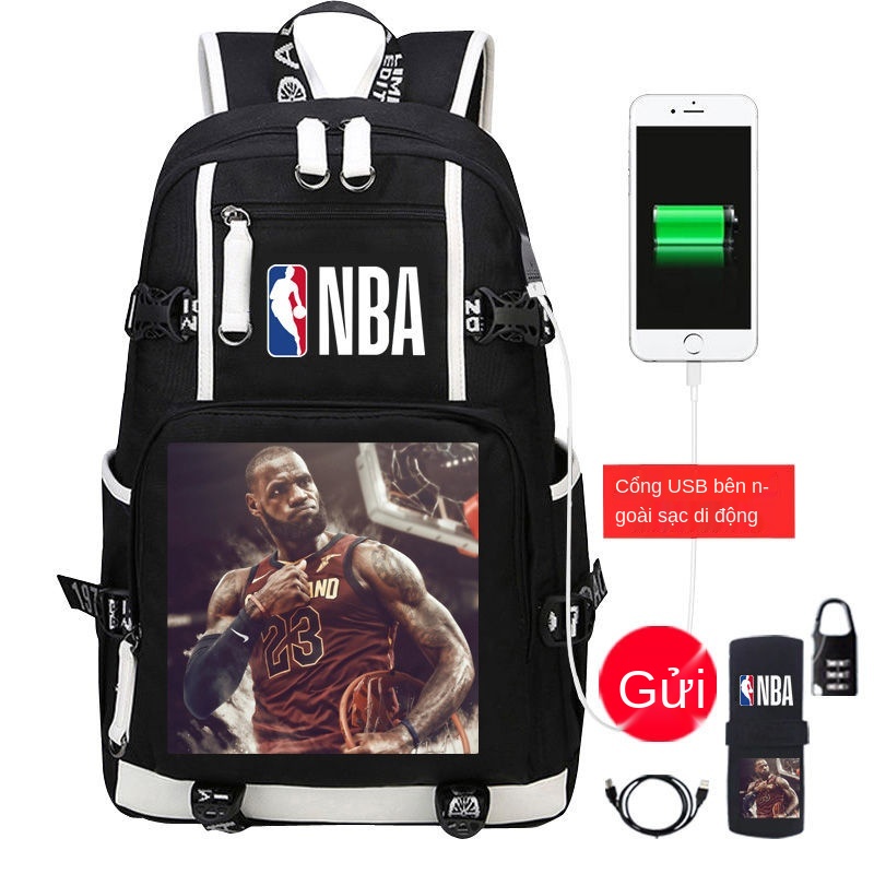 ✾☬NBA Basketball Curry Schoolbag Lakers James Kobe Ba lô số 24 Ba lô cặp đôi sinh viên nam và nữ