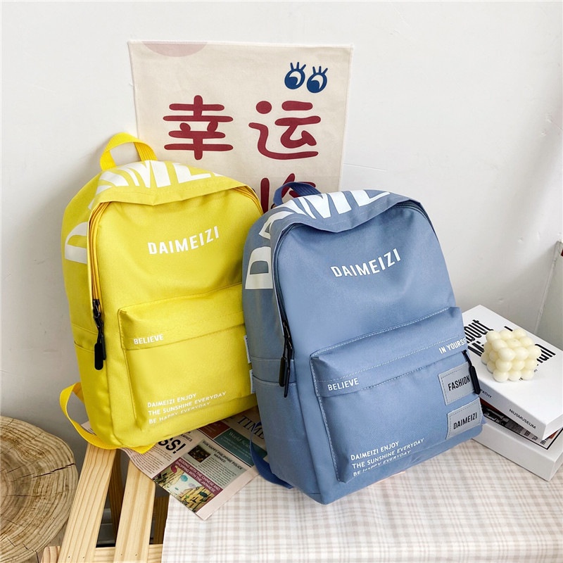 Ba Lô Học Sinh Màu Trơn In Chữ Thời Trang Mới