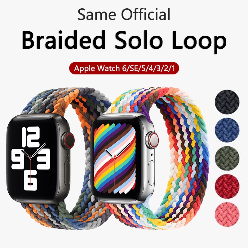 Dây đeo Apple Watch Braided Solo Loop Cầu Vồng Mới Cùng Một Dây đeo Chính Thức Bằng Nylon Dệt Có Thể Co Giãn Cho IWatch 6 Se 5 4 3 2 1 38mm 40mm 42mm 44mm