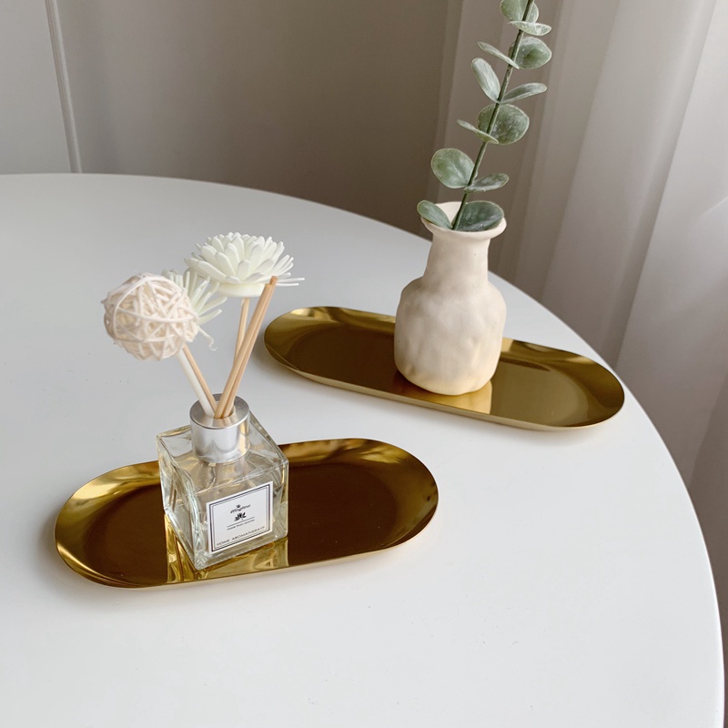 Đĩa Inox Hình oval Màu Vàng / Bạc Phong Cách Bắc Âu Đơn Giản