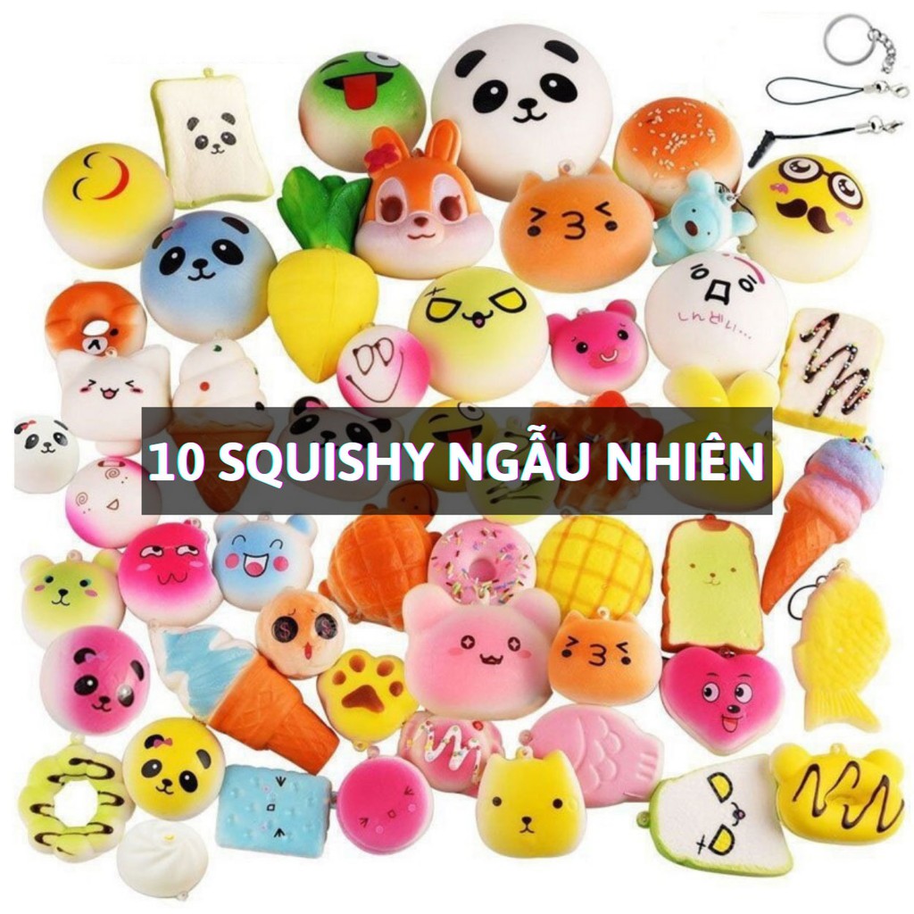 Combo 10 Squishy mini ngẫu nhiên nhiều hình dáng có bao bì và móc khóa S001 - GUDETAMA1996