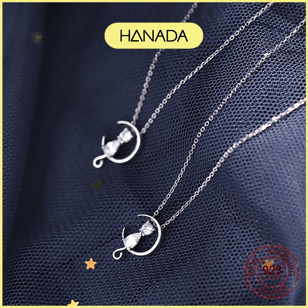 Dây Chuyền Bạc 925 Hanada Vòng Cổ Nữ Măt Trăng Mèo Đính Đá Đơn Giản 1001 K7