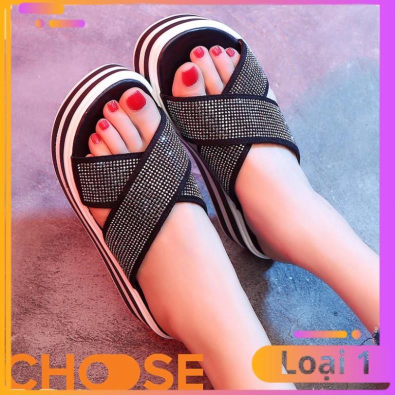 Giày Nữ Dép Nữ Quai Chữ X Choose Đính Hột Lấp Lánh Đế Độn Tăng Chiều Cao G131K