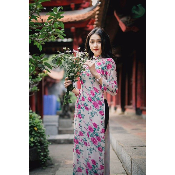 Áo dài Xuân mẹ và bé hoa tím