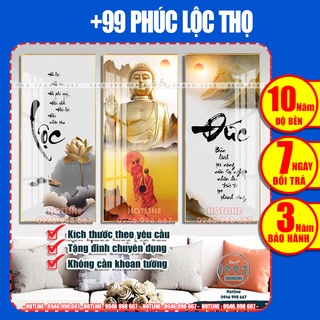 Tranh Treo Tường [Cao Cấp] Bộ tranh tráng gương PHÚC LỘC THỌ Phòng khách, Bàn thờ,Cầu thang [SKU-PLT018]-XưởngTranh1992