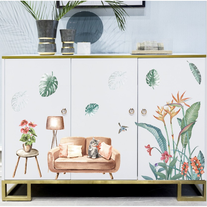 Decal trang trí tường - Lá cỏ ghế Sofa cổ điển