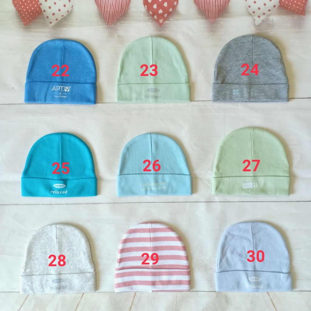 Mũ sơ sinh màu cotton/ Nón sơ sinh size 0-2 tháng (cho chọn mẫu)