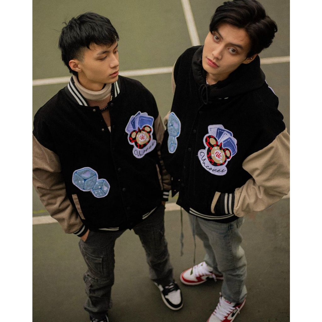 Áo Khoác Nhung Unisex Bomber in Hình Lá Bài Xúc Xắc Phối 2 Gam Màu Cực Teen , Mẫu Hot 2021. TP