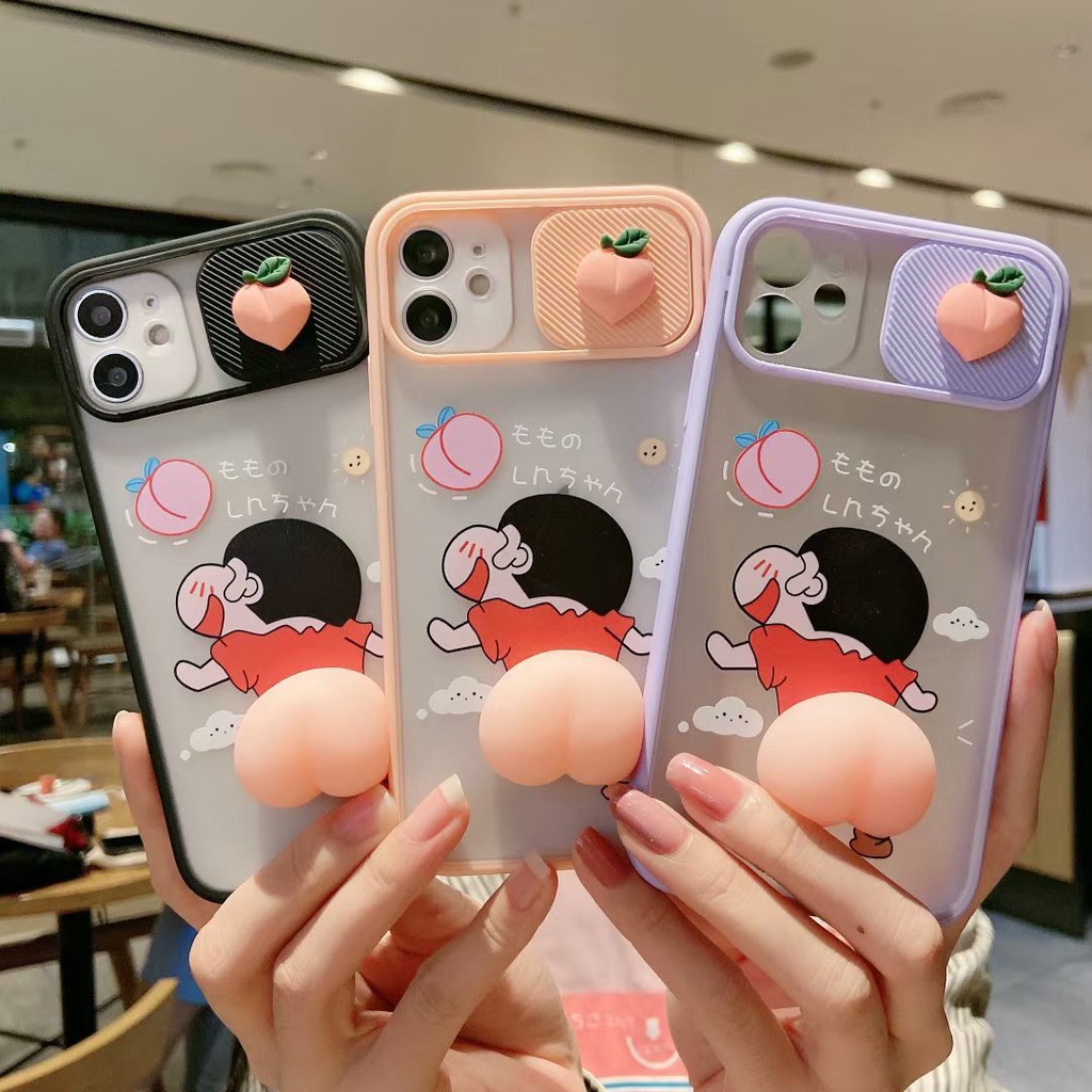 Ốp điện thoại hình Crayon Shin-Chan kiểu nắp trượt chống nứt cho iPhone 7 7P 8 8P X XR Xs Max 11 Pro Max Max 12 Pro Max