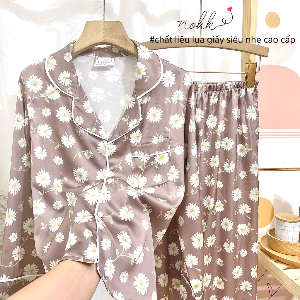 Đồ ngủ pijama lụa giấy cao cấp dài tay - Hoạ tiết daisy
