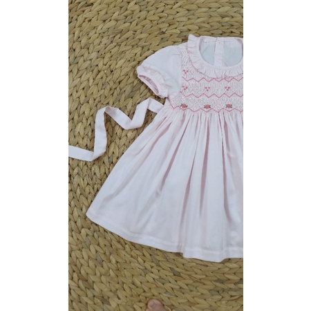 Váy smock thô lụa hồng kem