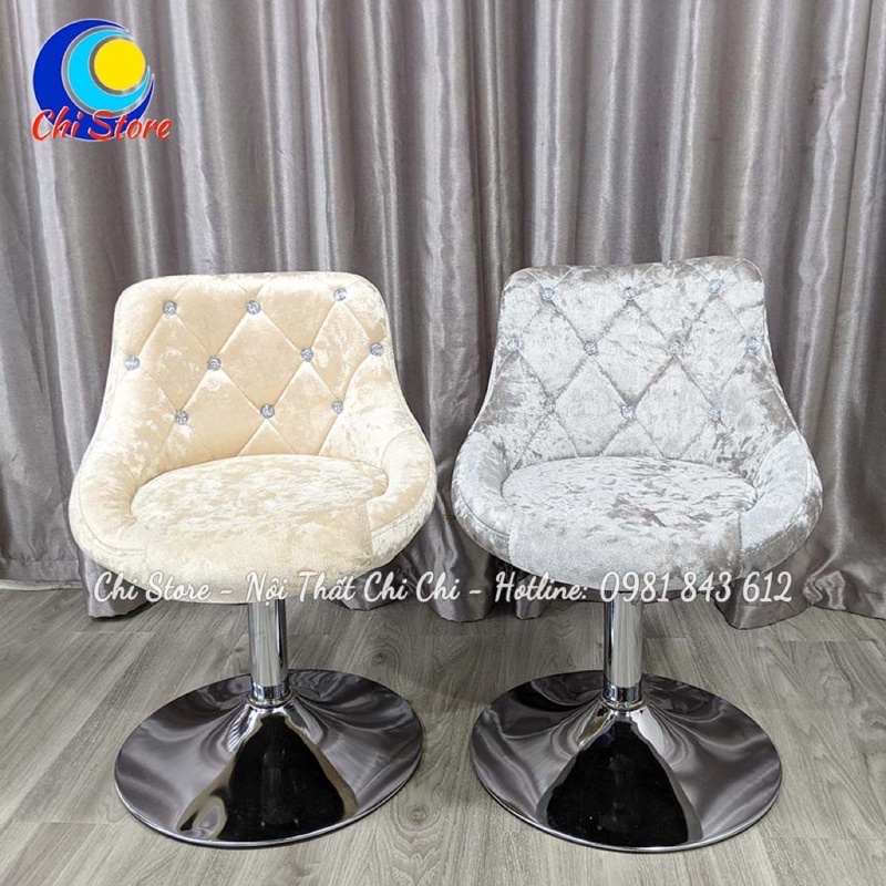 Ghế Ngồi Trang Điểm, Ghế Makeup Xoay 360 Độ Và Tuỳ Chỉnh Độ Cao 30-50cm Bọc Nỉ Nhung Đính Đá Sang Chảnh