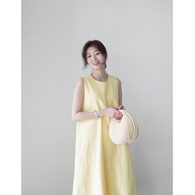 IELGY IELGY Đầm cotton Lanh Sát Nách Dáng Rộng Thời Trang Hàn Quốc Cho Nữ