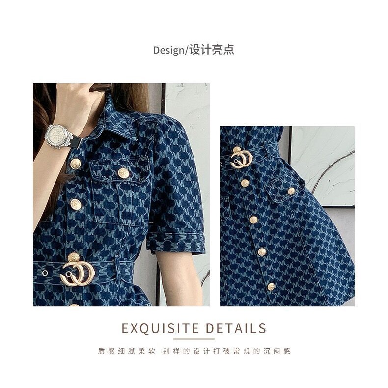 French style small fragrance denim dress 2022 summer new style western style patchwork slim fitting skirt