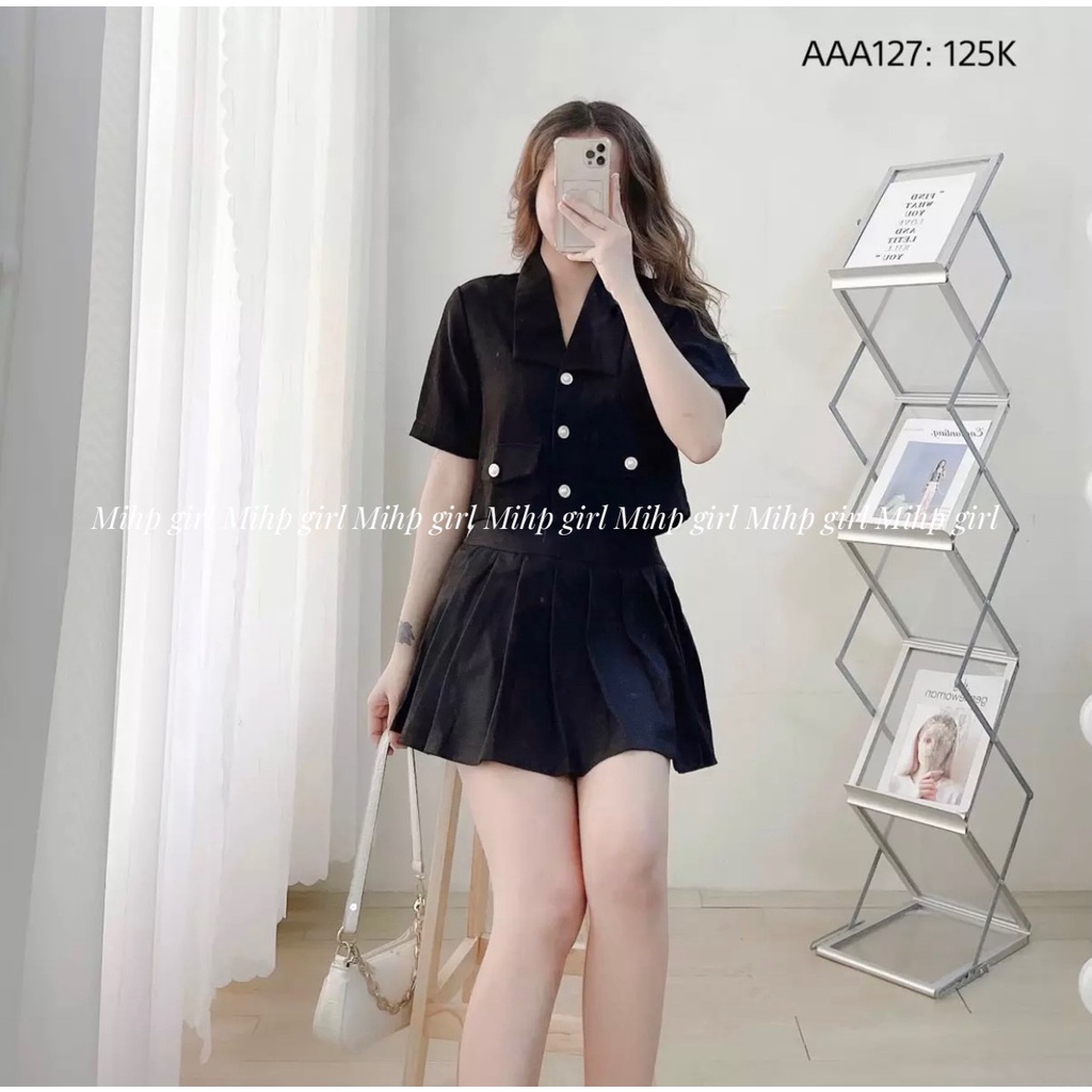Áo croptop cổ vest áo croptop nữ tay ngắn vải đũi hàn 2 túi giả 3 nút