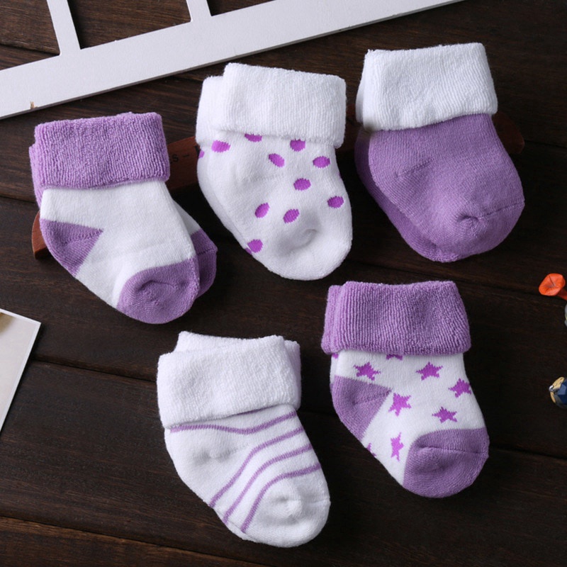 Set 5 đôi tất cotton tới mắt cá chống trượt cho trẻ sơ sinh 0-12 tháng mới biết đi