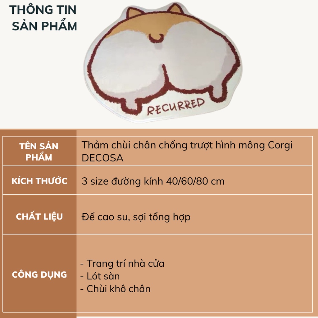 Thảm chùi chân chống trượt hình mông corgi phong cách hoạt hình DECOSA