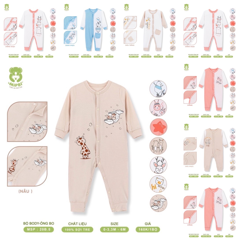 [MIPBI 2022] Bodysuit cài giữa chất vải bamboo họa tiết dễ thương hàng chính hãng cho trẻ sơ sinh