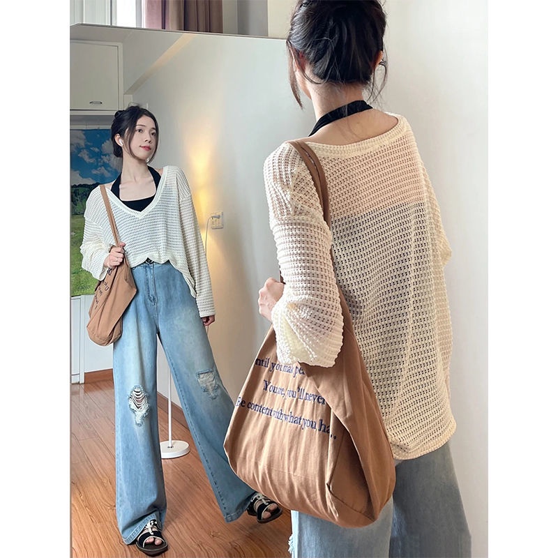 COZOK Bộ Áo Tay Dài Dáng Rộng Cổ Chữ v + Quần Dài Cá Tính Quyến Rũ Cho