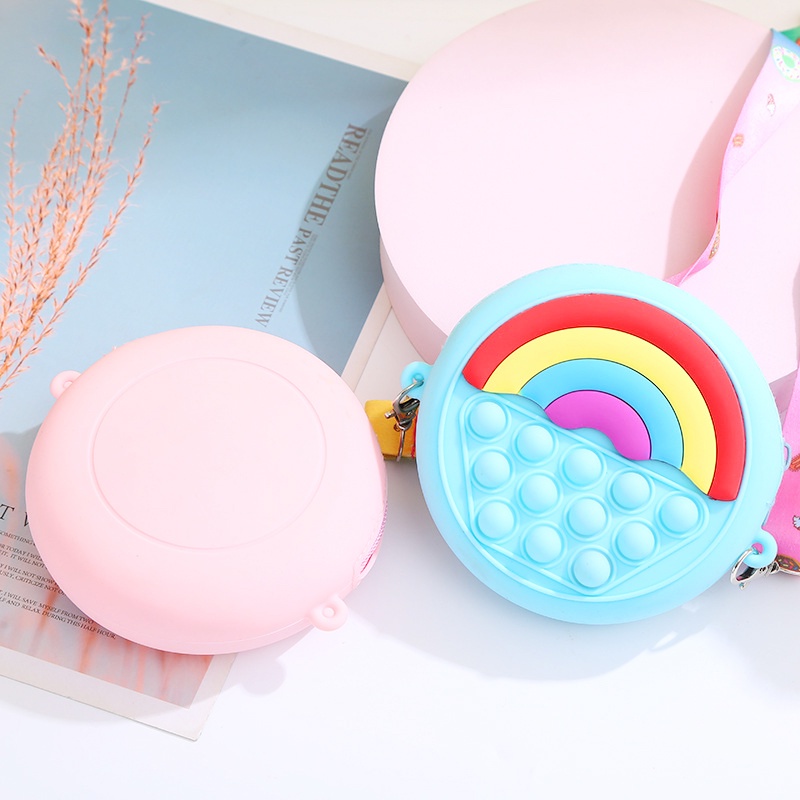 Túi Đeo Chéo Hình Bánh Donut Màu Cầu Vồng Dễ Thương Cho Bé