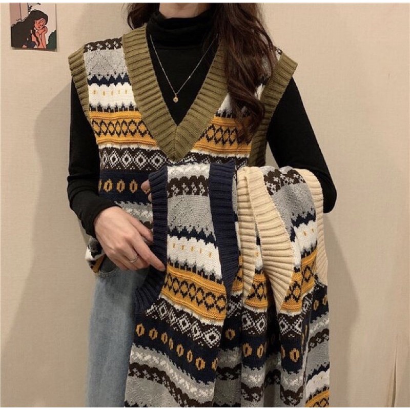 [HÀNG ORDER] Áo gile len retro jacquard thổ cẩm chất đẹp hàng Quảng Châu, áo gile thời trang nam nữ Ulzzang Wind | BigBuy360 - bigbuy360.vn