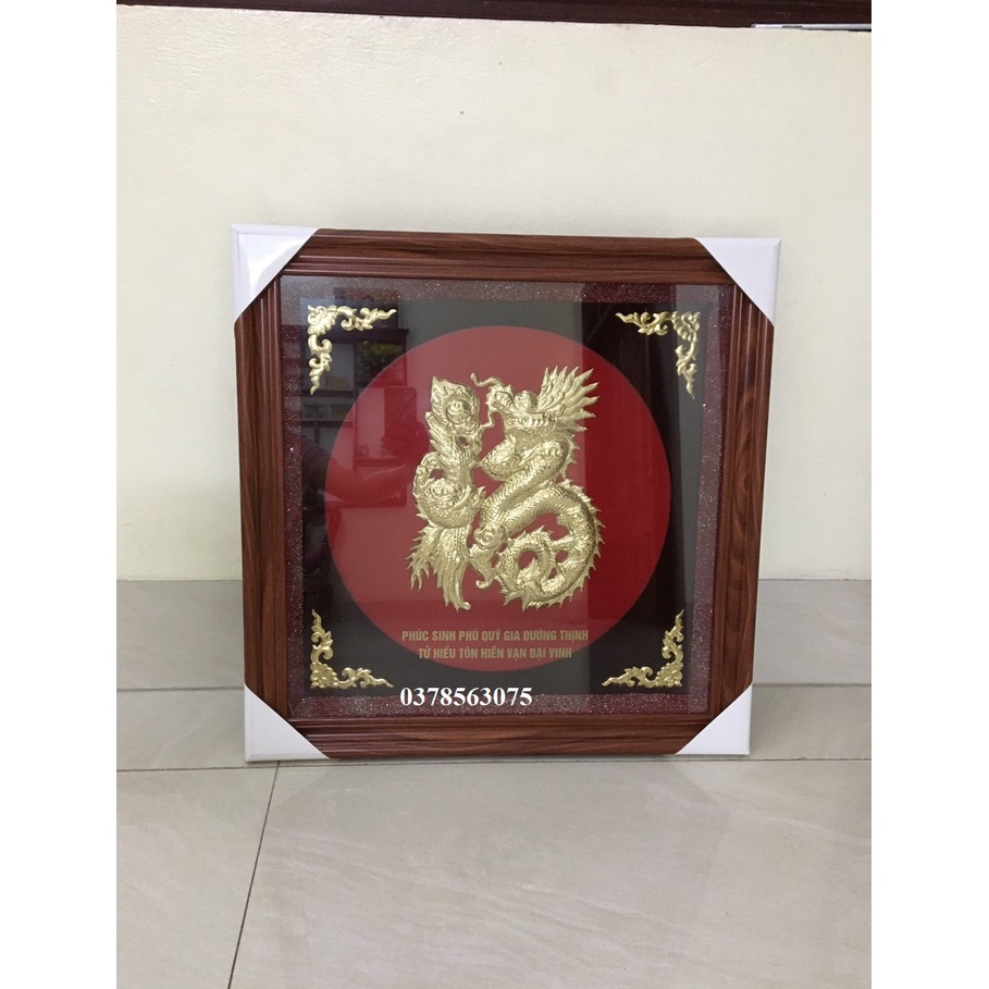 Tranh chữ Phúc hoá rồng bằng đồng 56x56cm khung nhựa