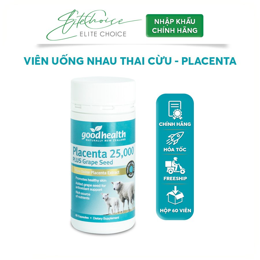 Viên uống nhau thai cừu Goodhealth Placenta 2500 hộp 60 viên - Giảm thâm nám, Phục hồi da và chống lão hóa