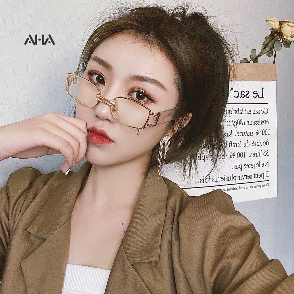 Kính mát AHA OFFICIAL gọng chữ nhật bằng kim loại phong cách Hàn Quốc mới lạ