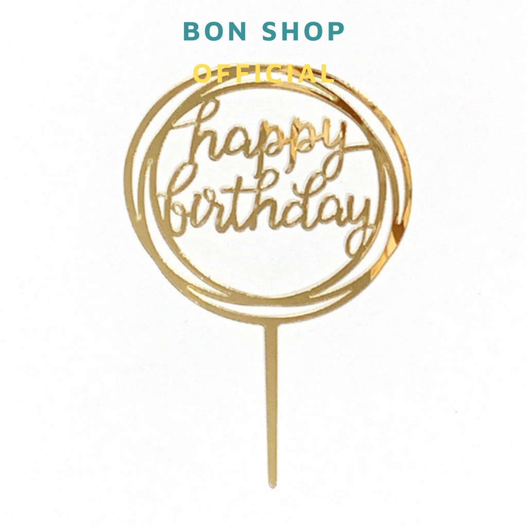 Topper - Que cắm bánh Mica Happy Birthday trang trí bánh kem sinh nhật