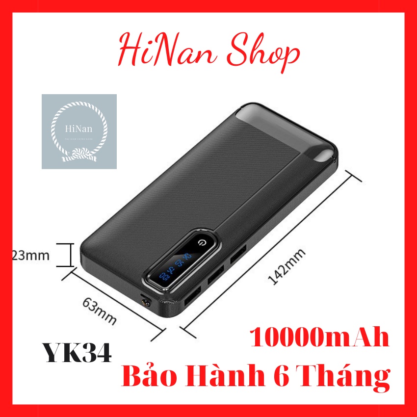 Sạc Dự Phòng Mini 10000mAh , SDP YK34 Thế Hệ Mới 3 Cổng USB Tich Hợp Đèn Led  [Bảo Hành 6 Tháng ] - HiNan Shop