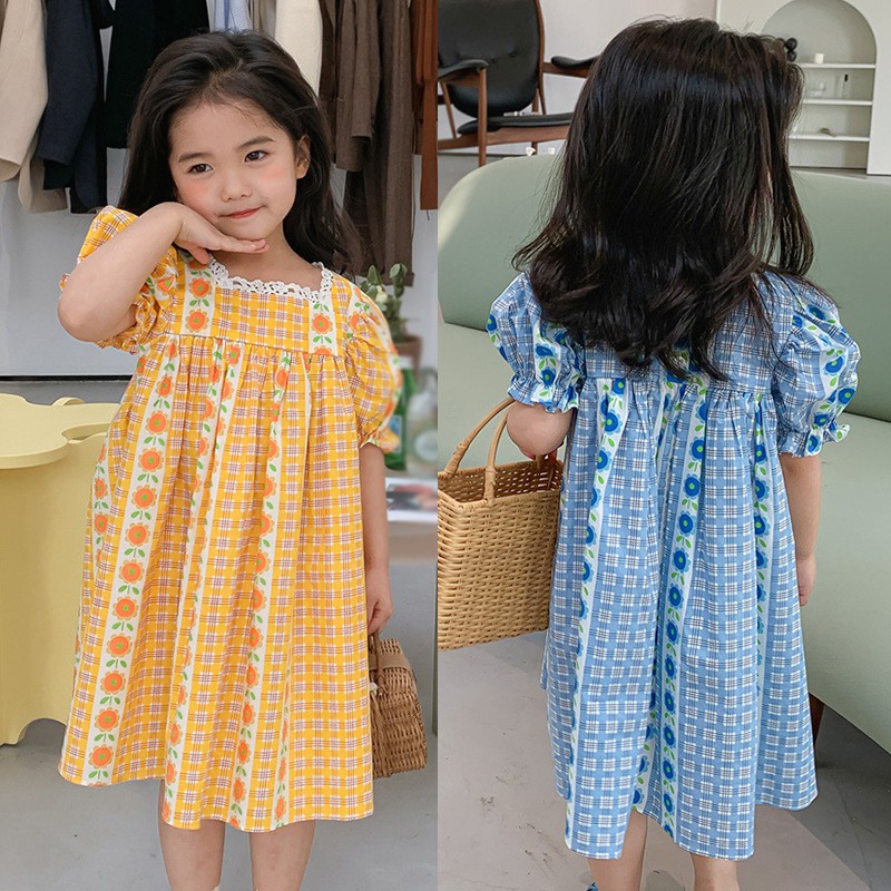 Đầm Công Chúa Tay Phồng In Họa Tiết Hoa Dễ Thương Phong Cách Hàn Quốc Thời Trang Mùa Hè Cho Bé Gái 3-8 Tuổi