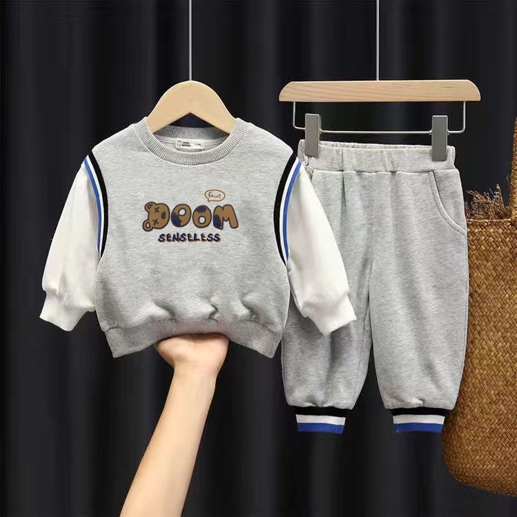Bộ Áo Sweater Phối Quần Dài Thời Trang Xuân Thu Dễ Thương Cho Bé Trai