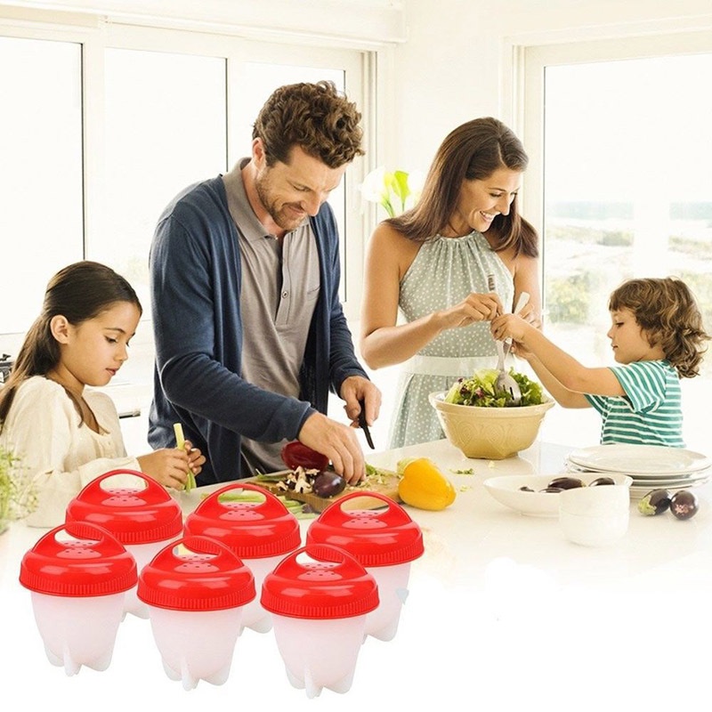 Khuôn Hấp Trứng/Làm Bánh Pancake Mini Bằng Silicone Cấp Thực Phẩm Chống Dính Có Nắp Cho Nhà Bếp