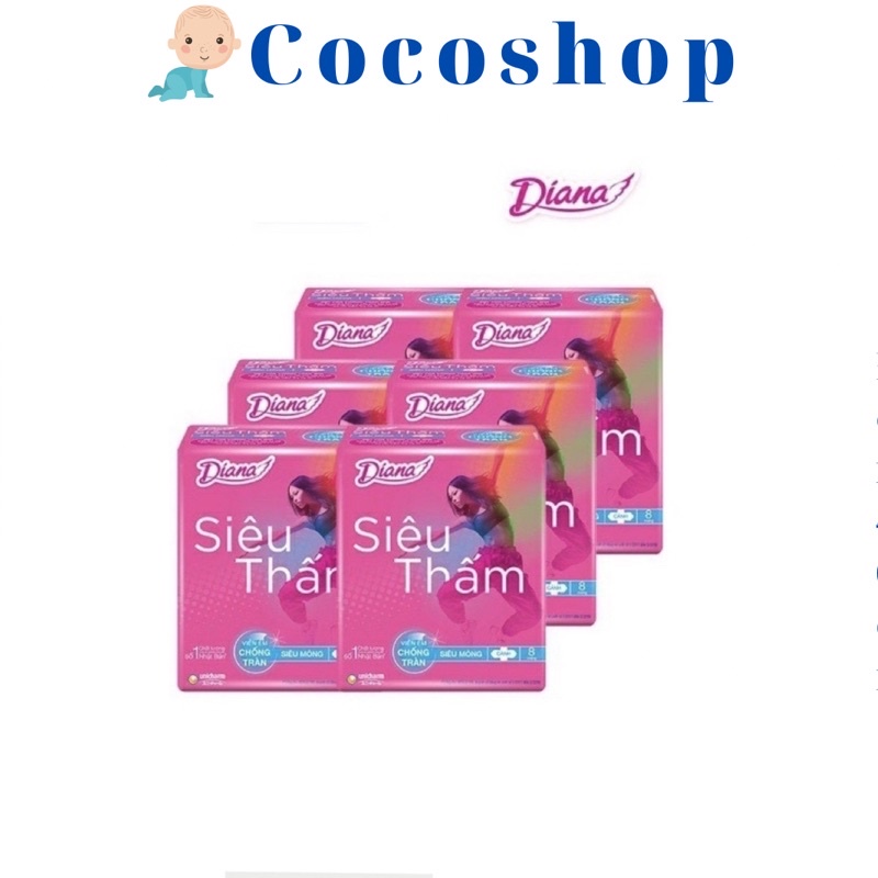 Combo 6 gói BVs Diana siêu thấm siêu mỏng cánh 8 miếng