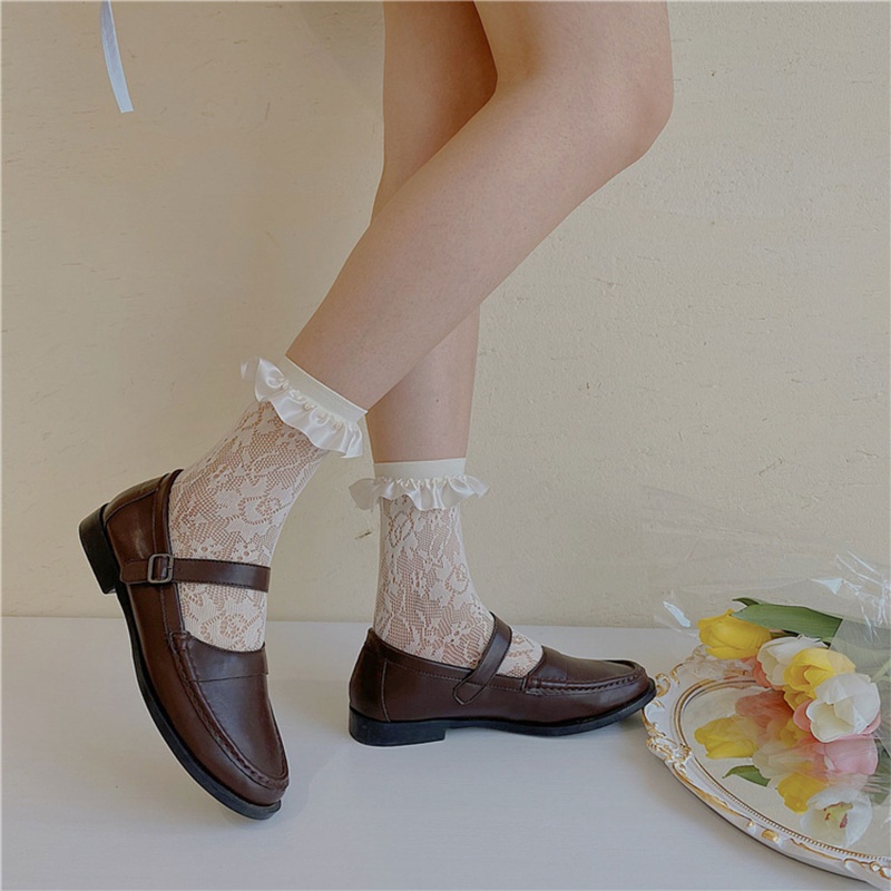 Vớ ren hoa phối lưới phong cách Lolita Nhật Bản đáng yêu cho nữ