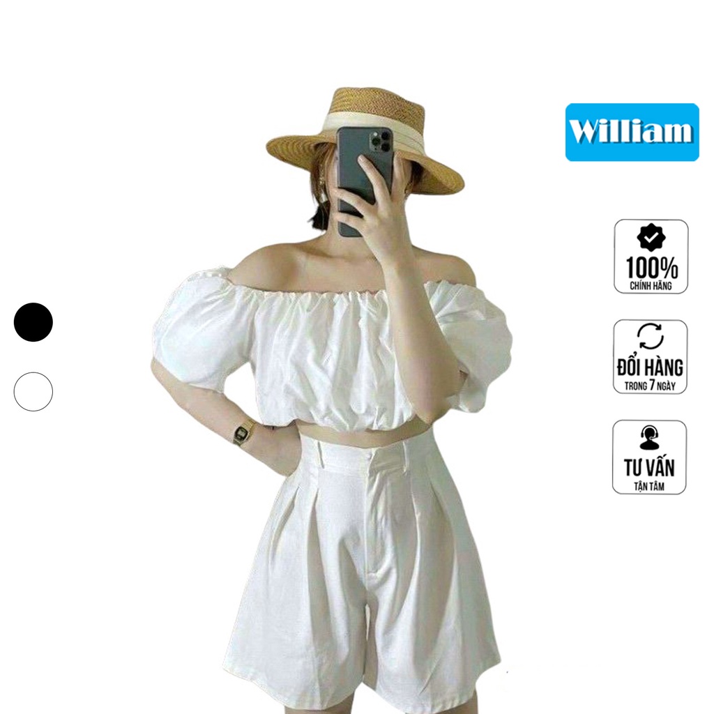 Áo croptop nữ trễ vai tay bồng, chất voan mềm mịn lên đồ cực xinh William - AN13