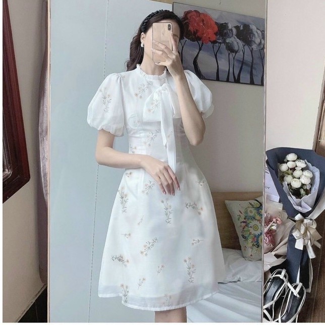 [Big Sale] Váy Hoa HOT 2 lớp dày- Nơ ngực Cổ viền ren siêu ĐÁNG YÊU - Shopee Mall