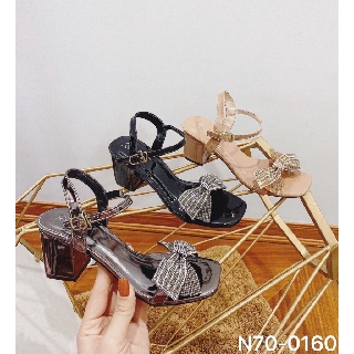 Sandal nữ gót vuông phối nơ đá siêu xinh