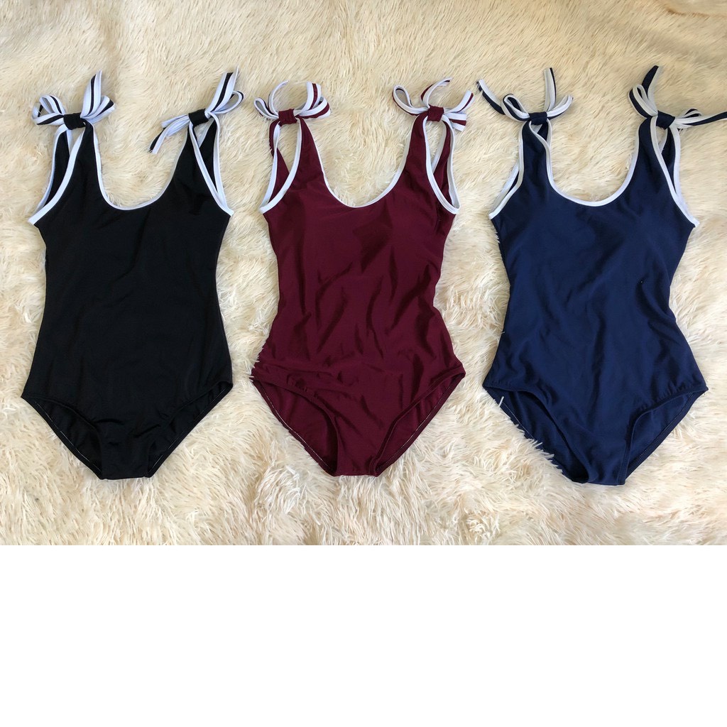 Bikini Liền Thân Nơ Vai Phối Viền Dễ Thương, Đồ Bơi Nữ Một Mảnh Hở Lưng Nhiều Màu - OS098