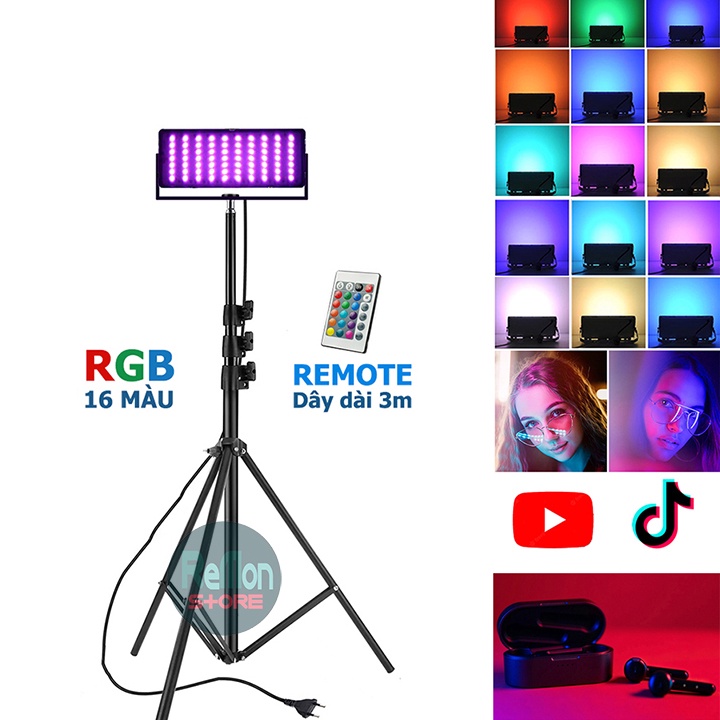 Bộ đèn màu quay phim youtube tiktok livestream RGB 16 có remote và chân đứng 2m