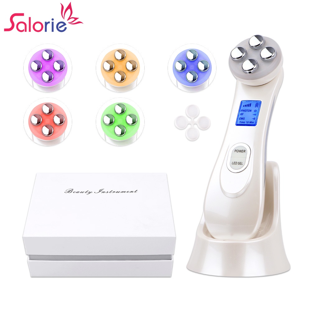 Máy mát xa da mặt SALORIE tích hợp đèn LED 5 trong 1 RF EMS làm săn chắc da và cải thiện nếp nhăn