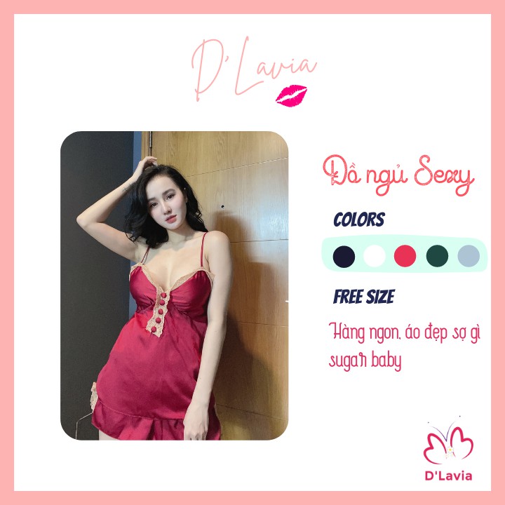 Đồ ngủ nữ cao cấp sexy hai dây quyến rũ gợi cảm satin cao cấp, mềm mịn AN09 - D'Lavia