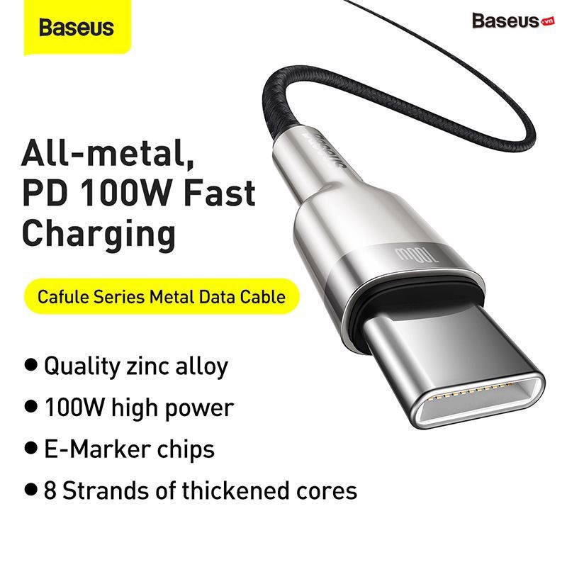 Cáp sạc nhanh 100W Baseus C to C Cafule PD2.0 dùng cho điện thoại samsung 1m - Bảo hành 24 tháng