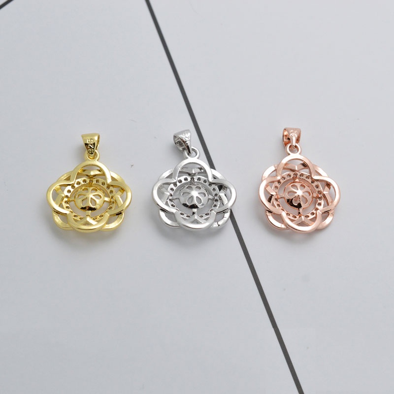 [M4DB] Phụ kiện trang sức (DIY) - Mặt dây chuyền mặt khay trống ngọc 8 cánh hoa đính hạt nạm đá lấp lánh