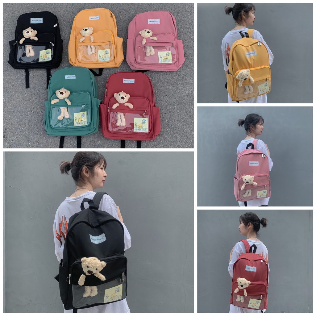 ba lô nữ Balo Ulzzang chống nước, Học Sinh Sinh Viên Kèm Gấu Bông Phong Cách Hàn Quốc Cực Dễ Thương, đi học đi chơi !