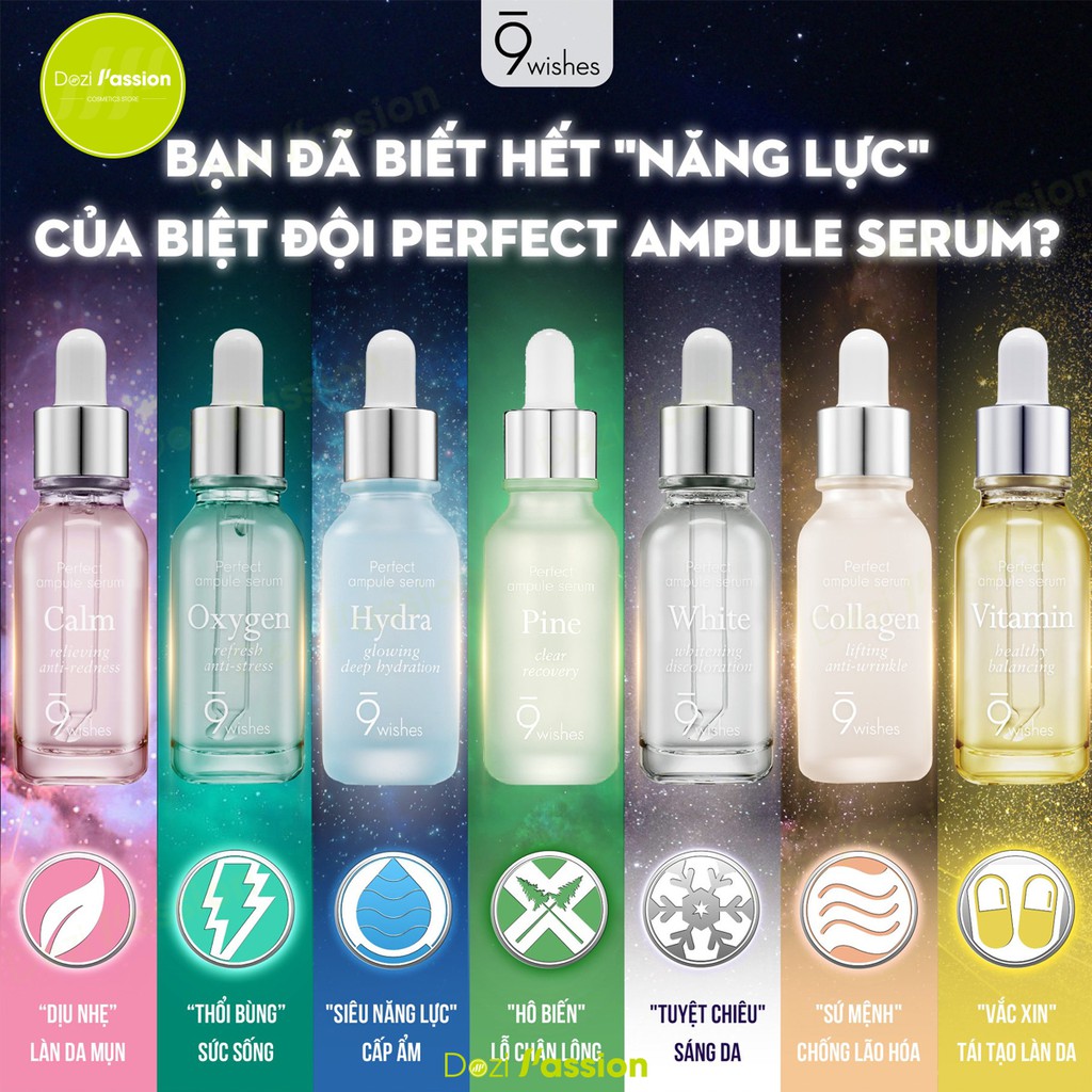 Serum 9Wishes Dưỡng Trắng Da, Cấp Ẩm, Chống Lão Hóa, Phục Hồi Da - 9 Wishes Ampule Serum Đủ Loại 25ml